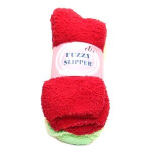 Weitzner Cozy Fuzzy Slipper Socks Red Green Orange Solid 3 Pair Size 9-11